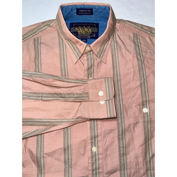 Chaps Ralph Lauren Vtg Men's Boy Scouts Pink Stripe Long Sleeve Shirt 16 34/35 - Picture 1 of 7